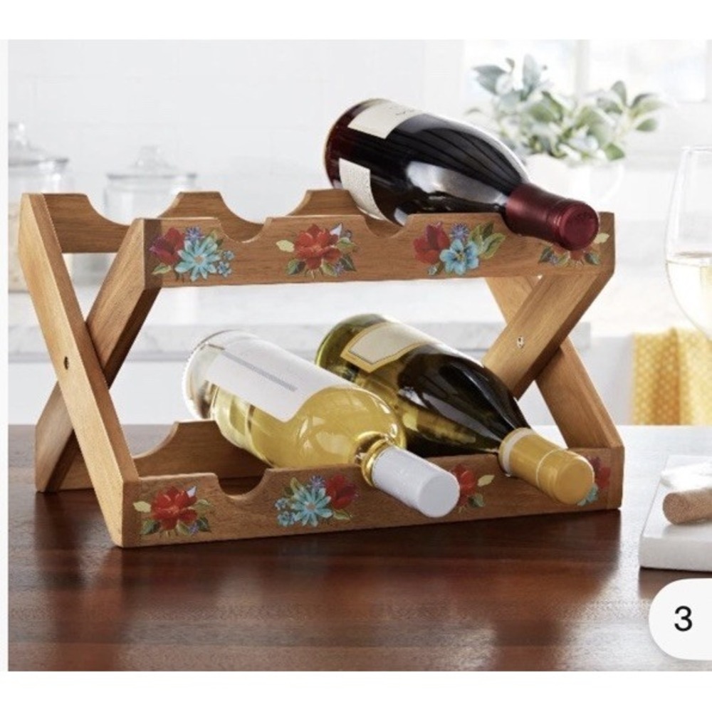 The Pioneer Woman Spring Bouquet Acacia Wood Wine Rack 6-Bottle Folding Counter
